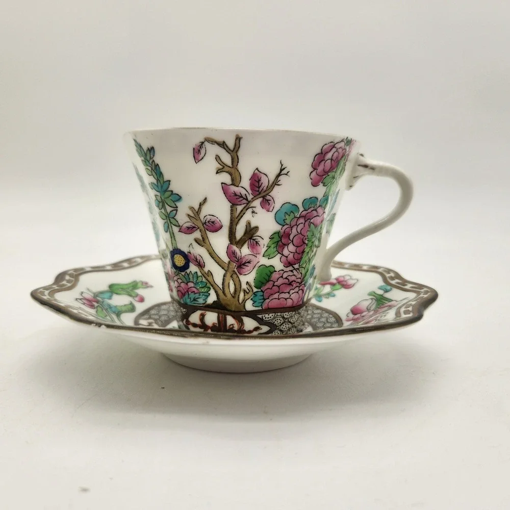 Coalport Indian Tree Demitasse Cup and Saucer Made in England Bone China Vintage